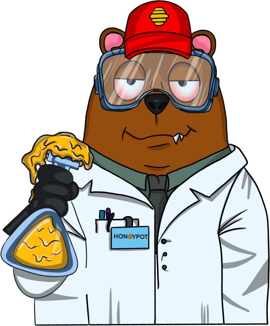 Professor Pot in his original red cap, lab coat, and goggles, holding a flask of honey.